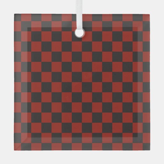 Black and Deep red checkerboard pattern Ornament Aus Glas (Vorderseite)