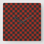 Black and Deep red checkerboard pattern Quadratische Wanduhr (Vorderseite)