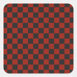 Black and Deep red checkerboard pattern Quadratischer Aufkleber