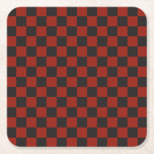 Black and Deep red checkerboard pattern Rechteckiger Pappuntersetzer (Vorderseite)