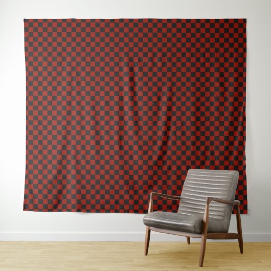 Black and Deep red checkerboard pattern Wandteppich (Beispiel (Horizontal))