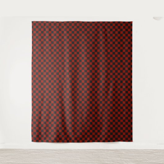 Black and Deep red checkerboard pattern Wandteppich (Vorderseite)