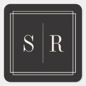 Black and Ecru Wedding Monogram Quadratischer Aufkleber (Vorderseite)