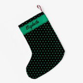 Black and Emerald Green Polka Dots Personalisiert Kleiner Weihnachtsstrumpf (Rückseite (Hängend))