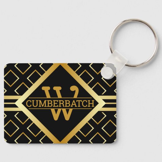 BLACK and FAUX Gold Geometric MONOGRAM Pattern Schlüsselanhänger (Vorderseite)
