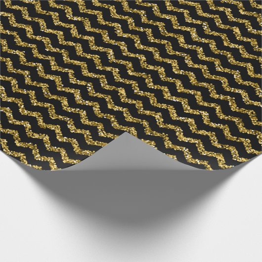 Black and Glitzer Gold Zigzag Muster Geschenkpapier (Ecke)