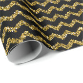 Black and Glitzer Gold Zigzag Muster Geschenkpapier (Rolleneckpunkt)