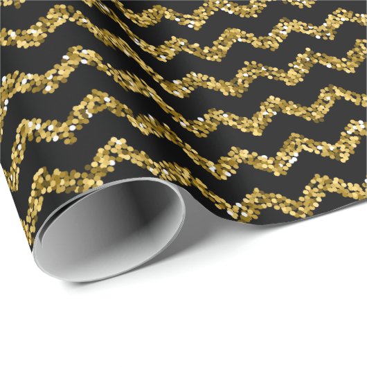 Black and Glitzer Gold Zigzag Muster Geschenkpapier (Rolleneckpunkt)