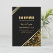 Black and Gold 100. Geburtstagsparty Einladung (Stehend Vorderseite)
