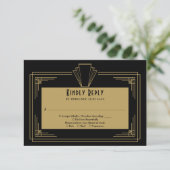 Black and Gold 1920er Art Déco Hochzeit RSVP Karte (Stehend Vorderseite)