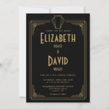 Black and Gold 1920er Art Deco Monogram Wedding