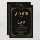 Black and Gold 1920er Art Deco QR Code Hochzeit Einladung (Vorne/Hinten)