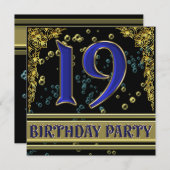 Black and Gold 19. Geburtstagsparty Einladung (Vorne/Hinten)