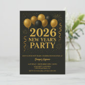 Black And Gold 2026 New Year Party Einladung (Stehend Vorderseite)