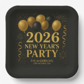 Black And Gold 2026 New Year Party Pappteller (Vorderseite)