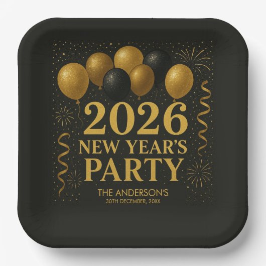 Black And Gold 2026 New Year Party Pappteller (Vorderseite)