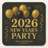 Black And Gold 2026 New Year Party Rechteckiger Pappuntersetzer (Vorderseite)