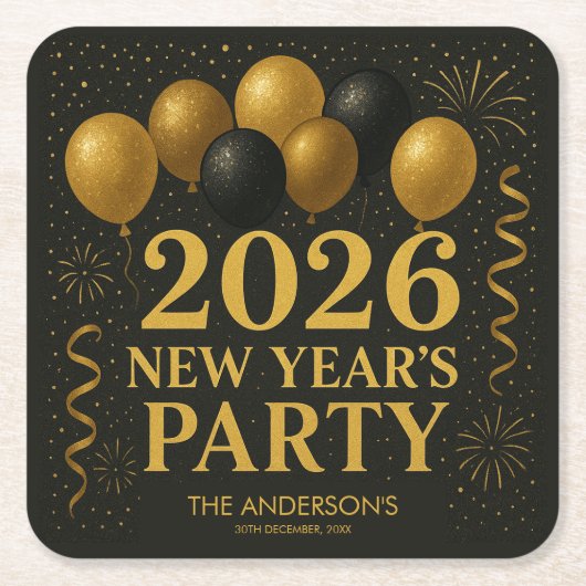 Black And Gold 2026 New Year Party Rechteckiger Pappuntersetzer (Vorderseite)