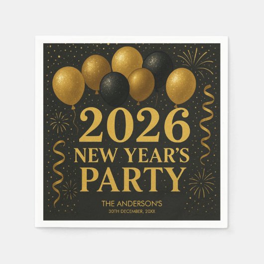 Black And Gold 2026 New Year Party Serviette (Vorderseite)