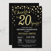 Black and Gold 20. Geburtstag Diamond Einladung (Vorne/Hinten)