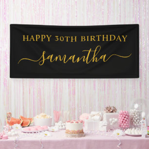 Black and Gold 30. Geburtstag Girly Signature Name Banner