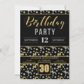 Black and Gold 30. Geburtstag Party Confetti Magneteinladung (Vorderseite)