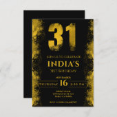 Black and Gold 31. Geburtstagsparty Einladung (Vorne/Hinten)