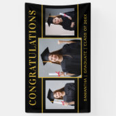 Black and Gold 3 Foto Abschluss Glückwunsch Banner (Vertikal)