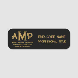 Black and Gold 3 Letter Monogram Business Employee Namensschild