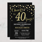 Black and Gold 40. Geburtstag Diamond Einladung (Vorne/Hinten)