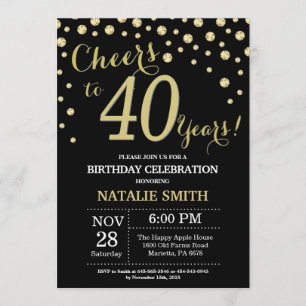 Black and Gold 40. Geburtstag Diamond Einladung