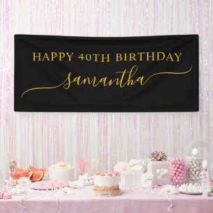 Black and Gold 40. Geburtstag Einfache Swash Name Banner