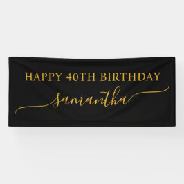 Black and Gold 40. Geburtstag Einfache Swash Name Banner