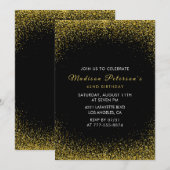 Black and Gold 42. Geburtstag Glam Glitzer Einladung (Vorne/Hinten)