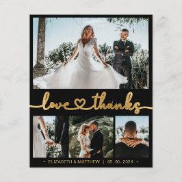Black and Gold 4 Foto Collage Wedding Vielen Dank Flyer