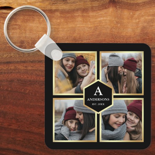 Black and Gold 4 Pictures Family Schlüsselanhänger (Vorderseite)