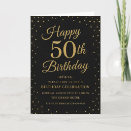Black and Gold 50. Geburtstag Elegantes Script Einladung