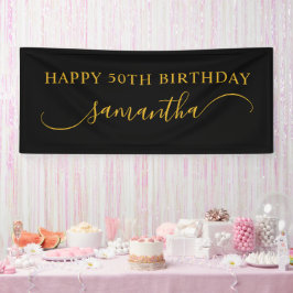 Black and Gold 50. Geburtstag Kurven Swash Name Banner
