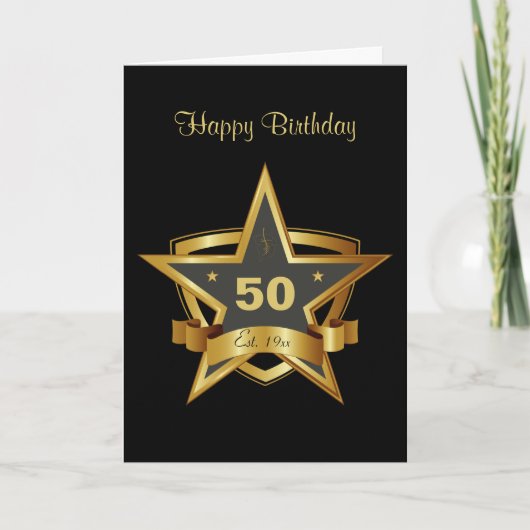 Black and Gold 50. Geburtstag Star Karte (Vorderseite)