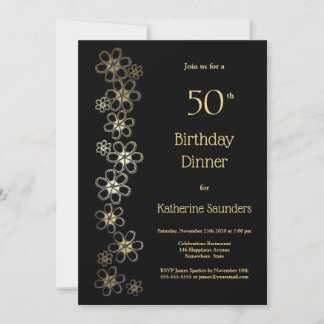 Black and Gold 50. Geburtstags Dinner Party Einladung