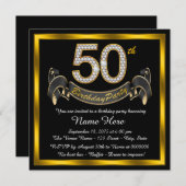 Black and Gold 50. Geburtstagsparty Einladung (Vorne/Hinten)