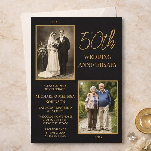 Black and Gold 50th Wedding Anniversary Design Einladung