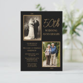 Black and Gold 50th Wedding Anniversary Design Einladung (Stehend Vorderseite)