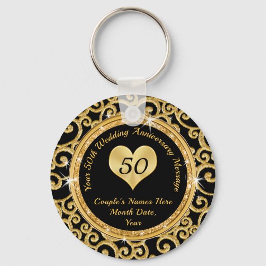 Black and Gold 50th Wedding Anniversary Souvenirs Schlüsselanhänger (Vorderseite)