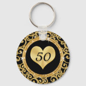 Black and Gold 50th Wedding Anniversary Souvenirs Schlüsselanhänger (Rückseite)