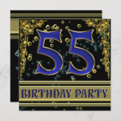 Black and Gold 55. Geburtstagsparty Einladung (Vorne/Hinten)