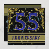 Black and Gold 55-jähriges Party Einladung (Vorne/Hinten)