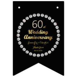 Black and Gold 60. Diamond Wedding Jubiläum Wimpelkette