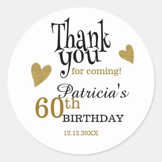 Black and Gold 60. Geburtstag Vielen Dank für Ihre Runder Aufkleber (Vorderseite)
