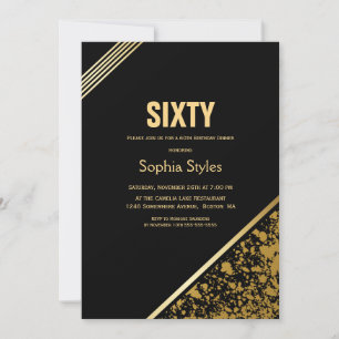 Black and Gold 60. Geburtstags Dinner Party Einladung